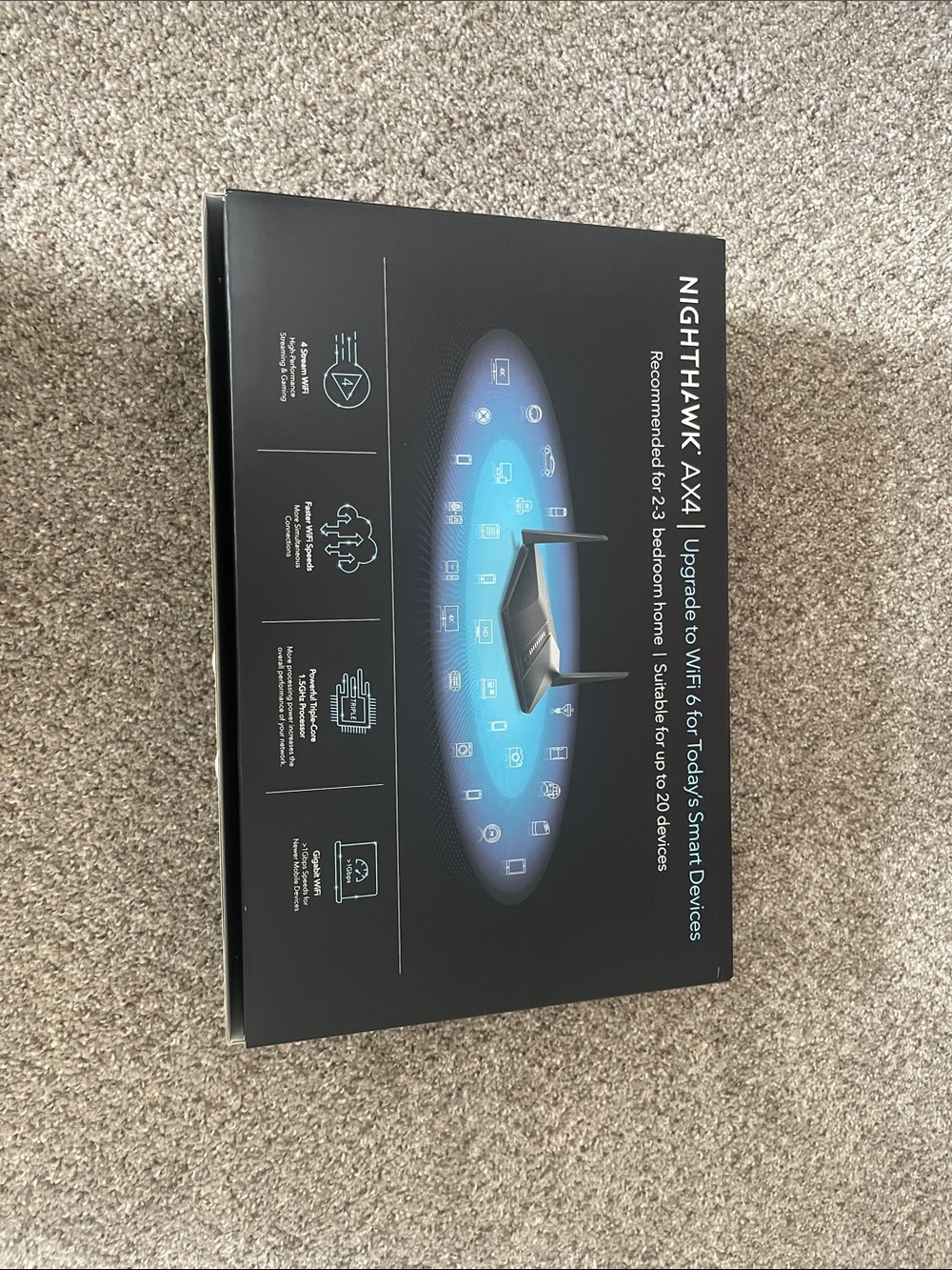 NETGEAR Nighthawk AX3000 AX4 Router - Black and Blue Box Artwork - Picture 3 of 5
